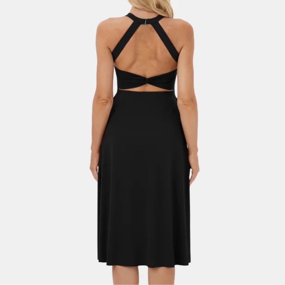 NWT Halara 💜Black Backless Cut Out Twisted Side Pocket Slit Midi Casual Dress S